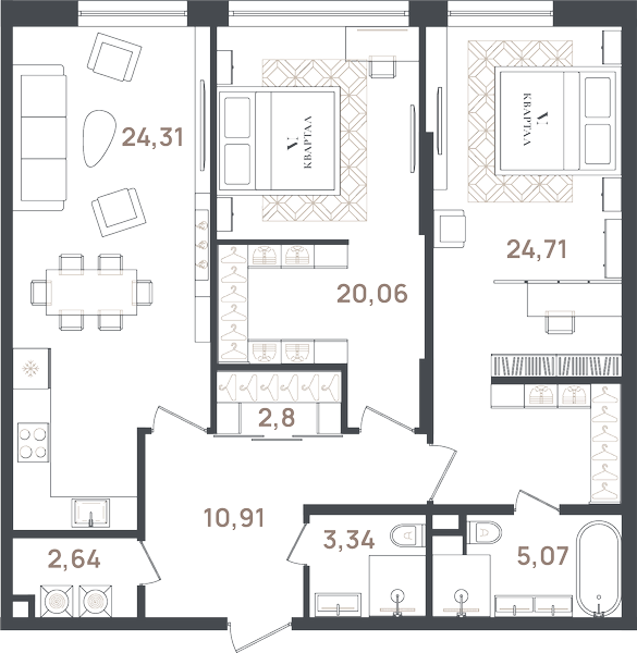 3 ккв (Евро) 93,8 м²
