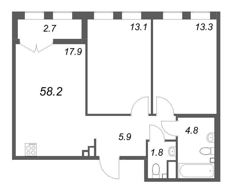 3 ккв (Евро) 58,2 м²