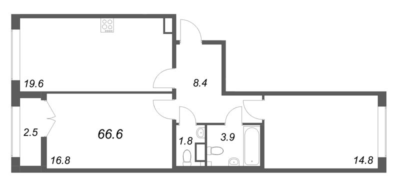 3 ккв (Евро) 66,6 м²