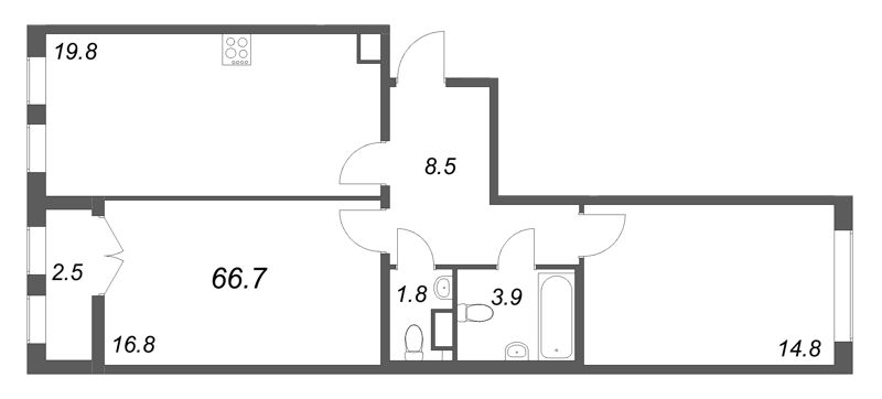 3 ккв (Евро) 66,7 м²