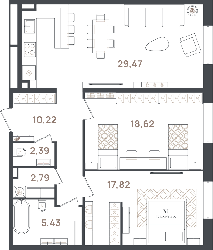 3 ккв (Евро) 86,7 м²