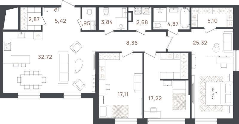 4 ккв (Евро) 127,5 м²