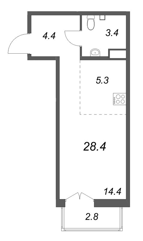 Студия 28,4 м²