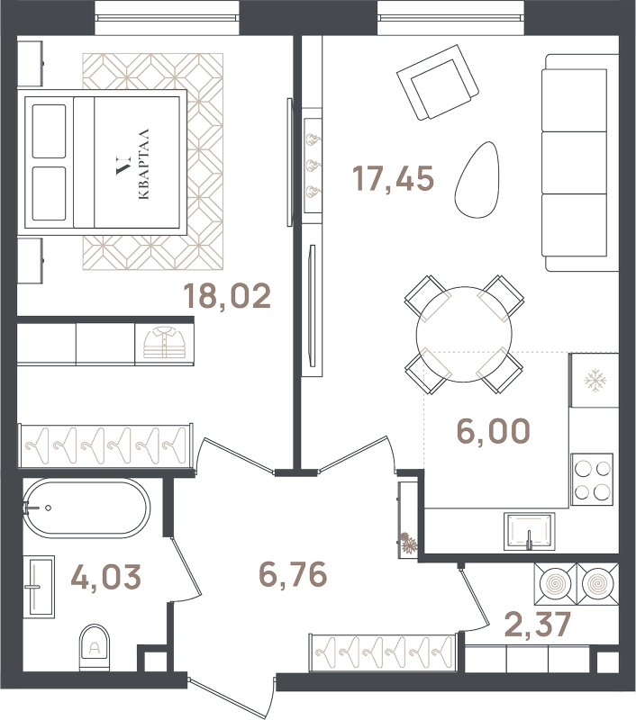 2 ккв (Евро) 54,6 м²