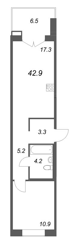 2 ккв (Евро) 42,9 м²