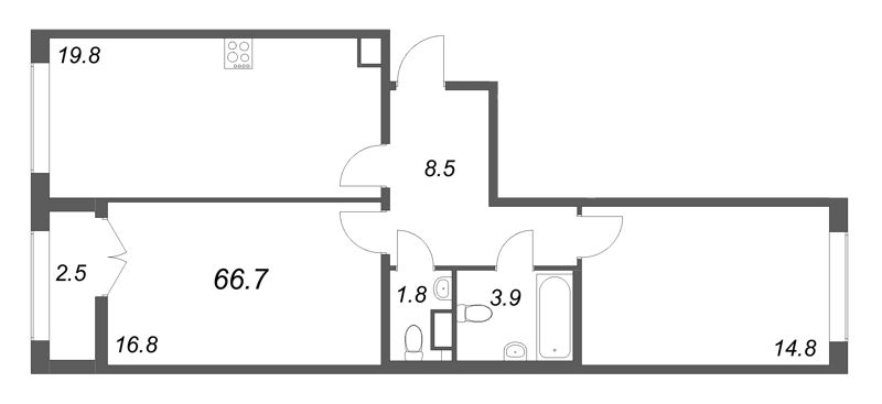 3 ккв (Евро) 66,7 м²