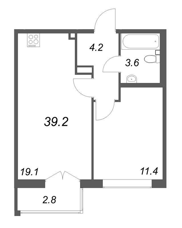 2 ккв (Евро) 39,2 м²