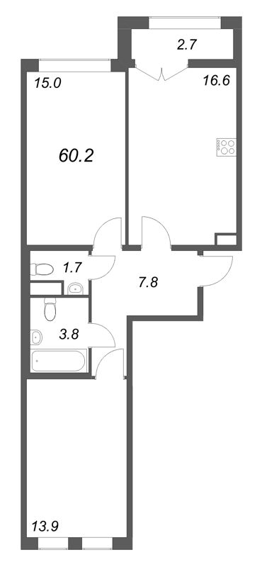 3 ккв (Евро) 60,2 м²