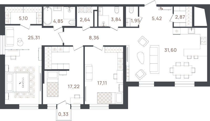 4 ккв (Евро) 126,6 м²