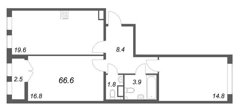 3 ккв (Евро) 66,6 м²