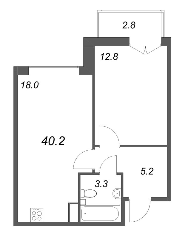 2 ккв (Евро) 40,2 м²