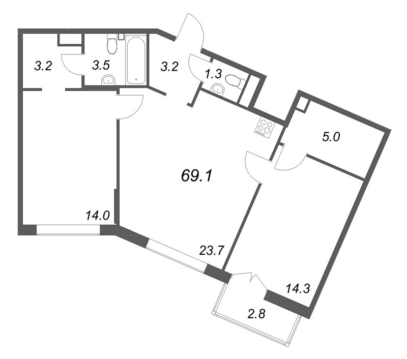 3 ккв (Евро) 69,1 м²