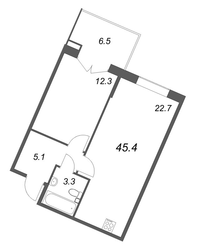 2 ккв (Евро) 45,4 м²