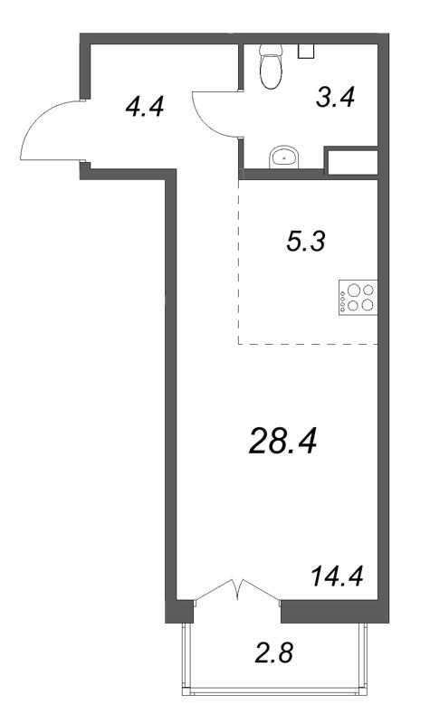 Студия 28,4 м²