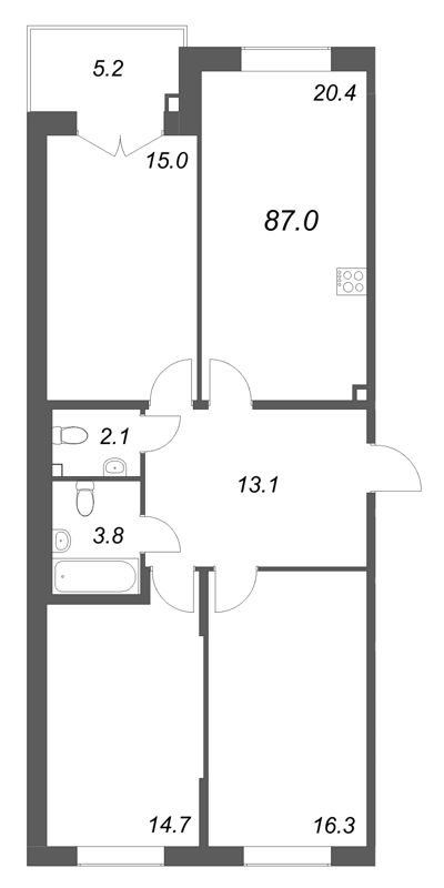 4 ккв (Евро) 87 м²