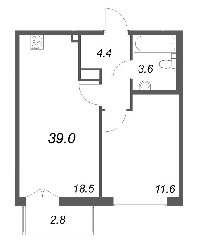 2 ккв (Евро) 39 м²