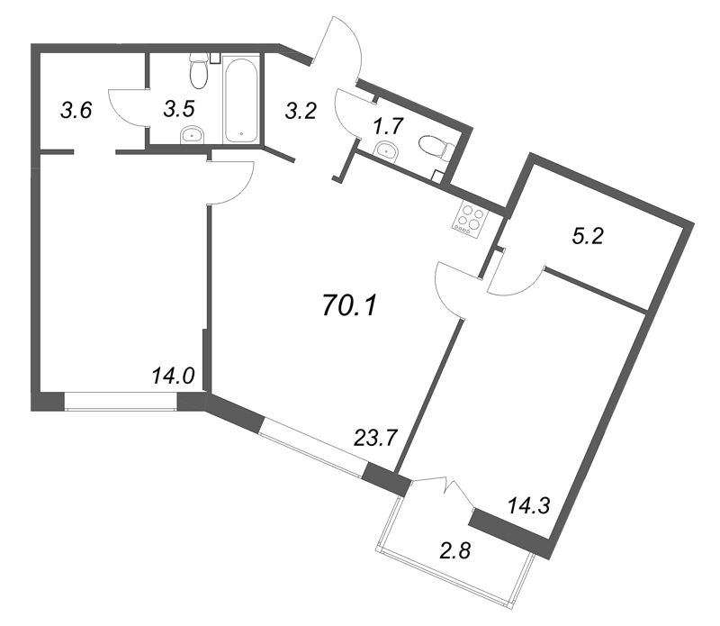 3 ккв (Евро) 70,1 м²