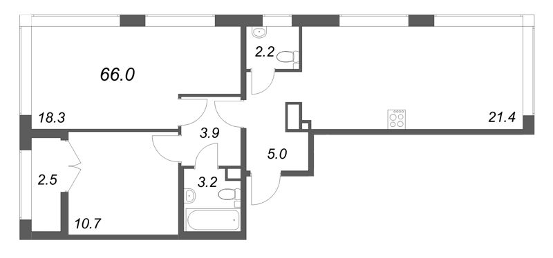 3 ккв (Евро) 66 м²