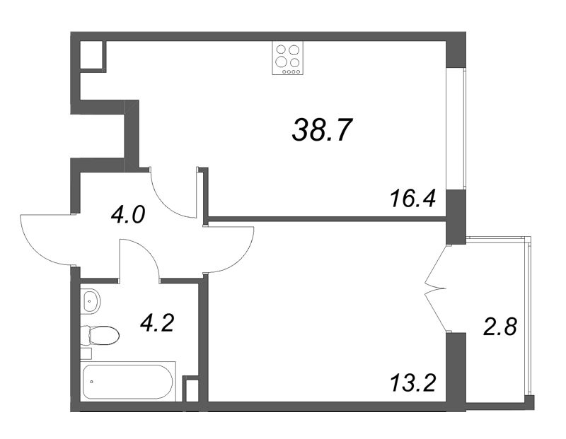 2 ккв (Евро) 38,7 м²
