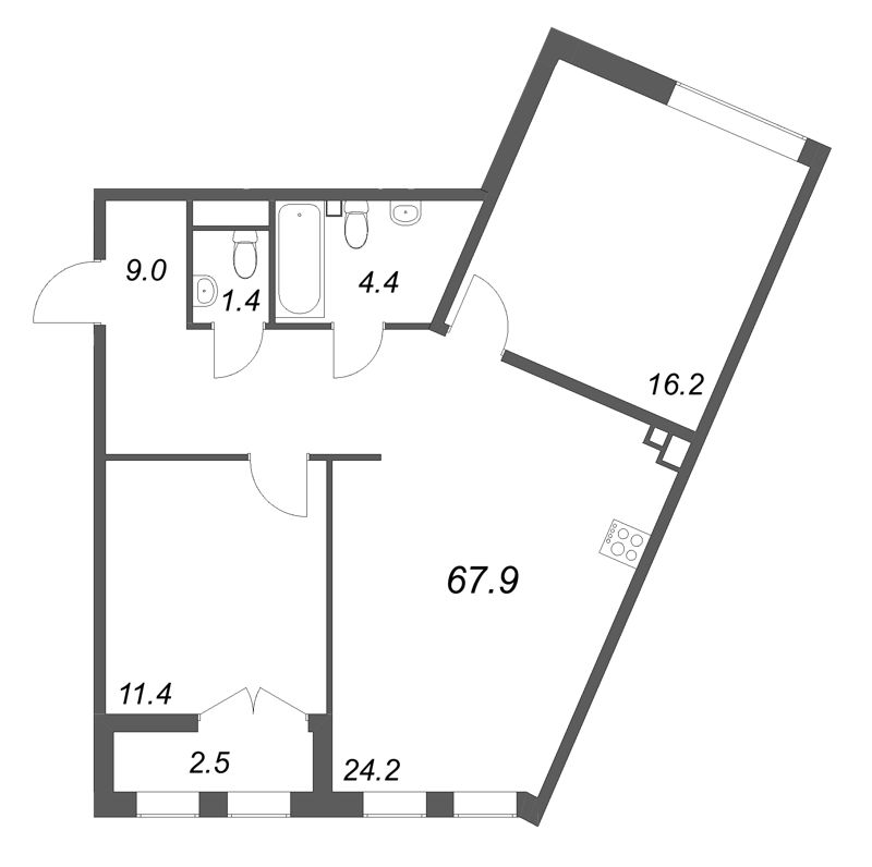 3 ккв (Евро) 67,9 м²