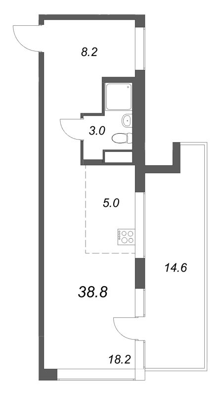 Студия 38,8 м²