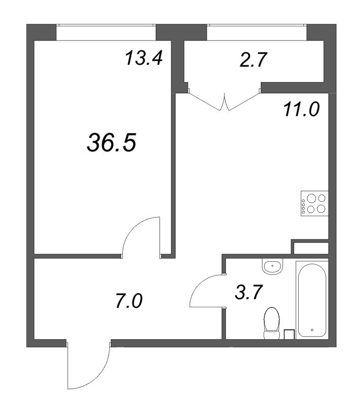 1 ккв 36,5 м²