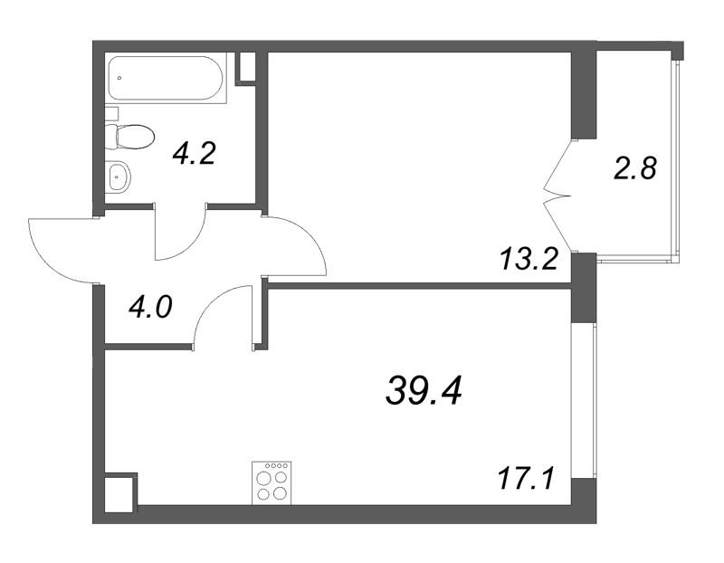 2 ккв (Евро) 39,4 м²