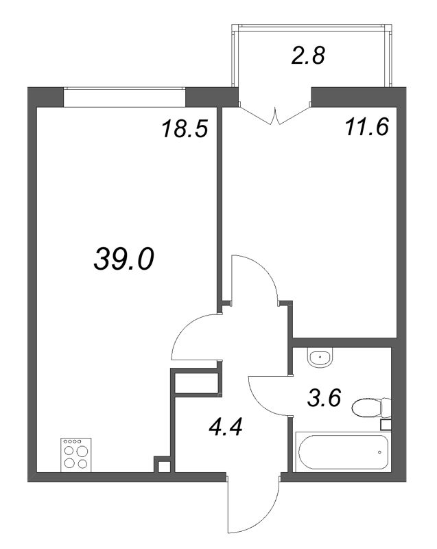2 ккв (Евро) 39 м²