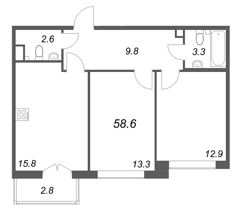 3 ккв (Евро) 58,6 м²