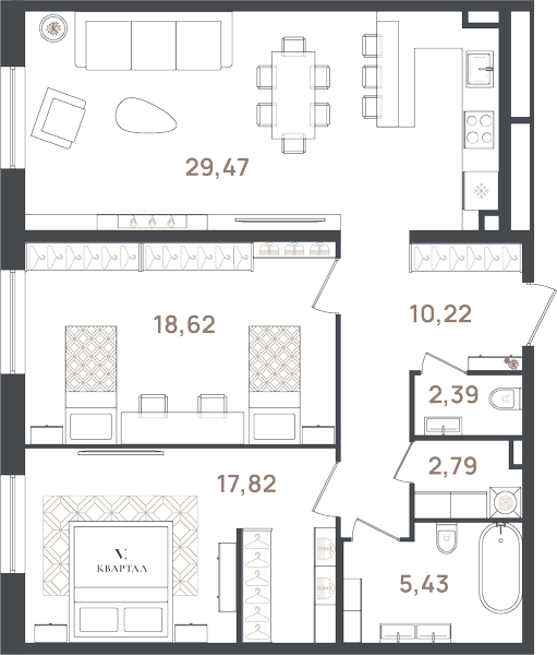 3 ккв (Евро) 86,7 м²