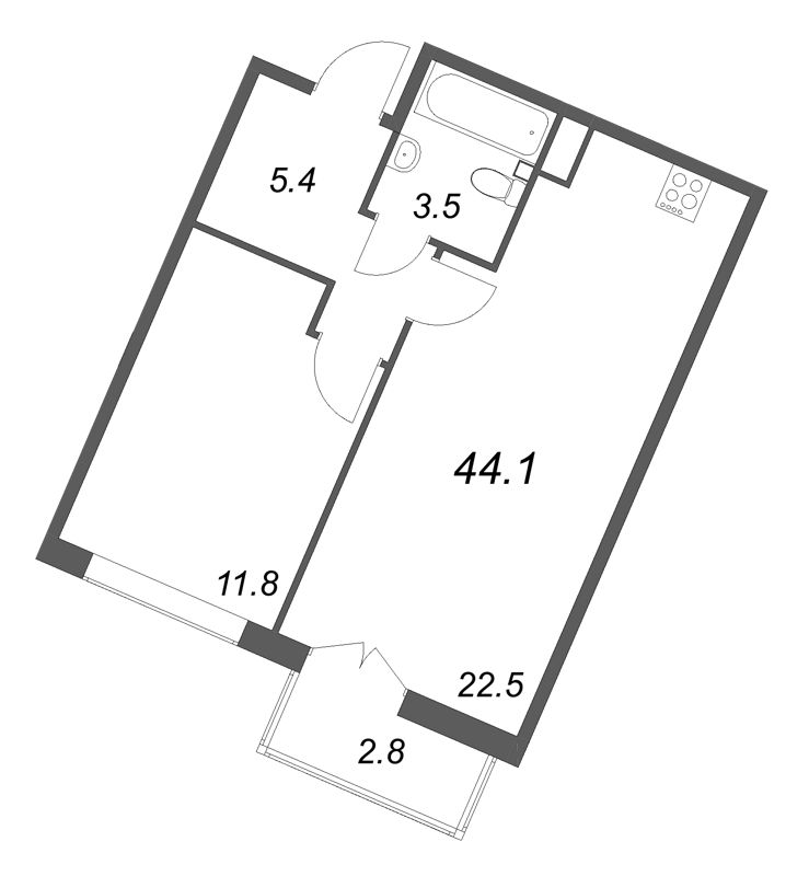 2 ккв (Евро) 44,1 м²