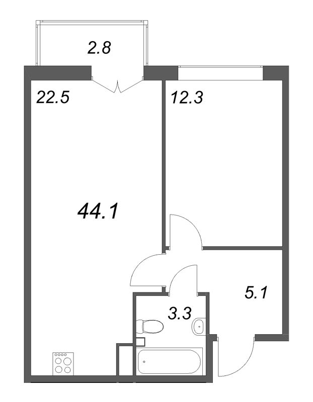 2 ккв (Евро) 44,1 м²