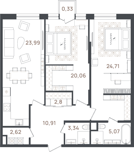 3 ккв (Евро) 93,8 м²