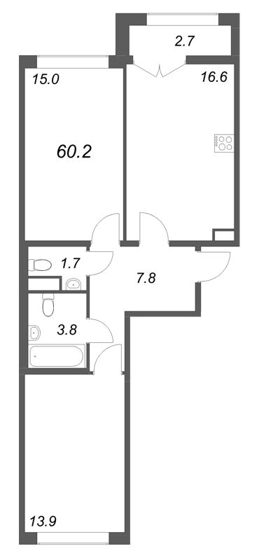 3 ккв (Евро) 60,2 м²