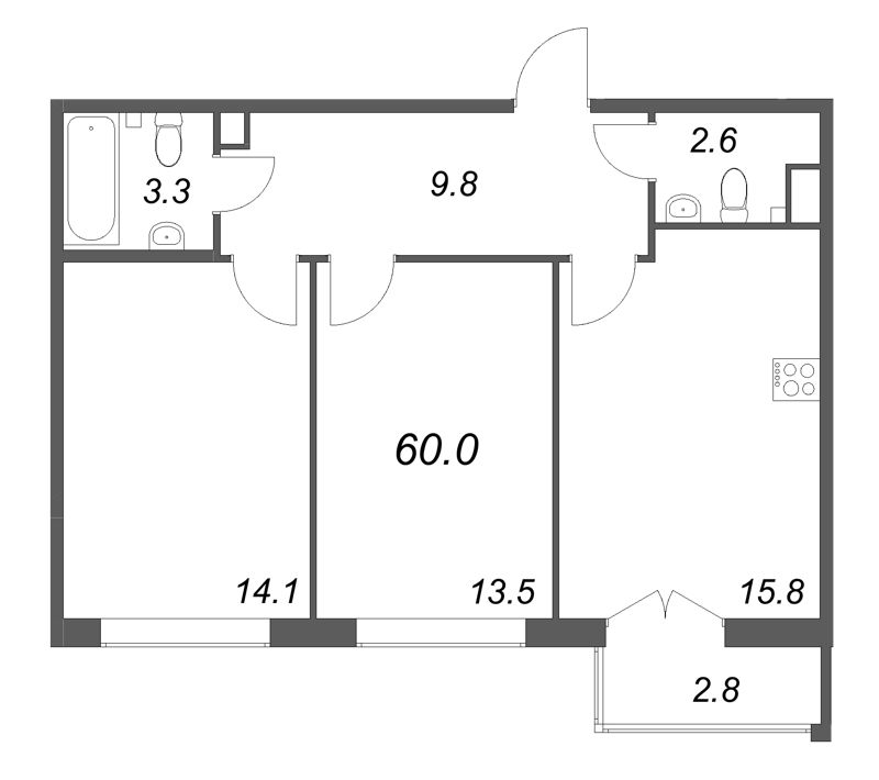 3 ккв (Евро) 60 м²