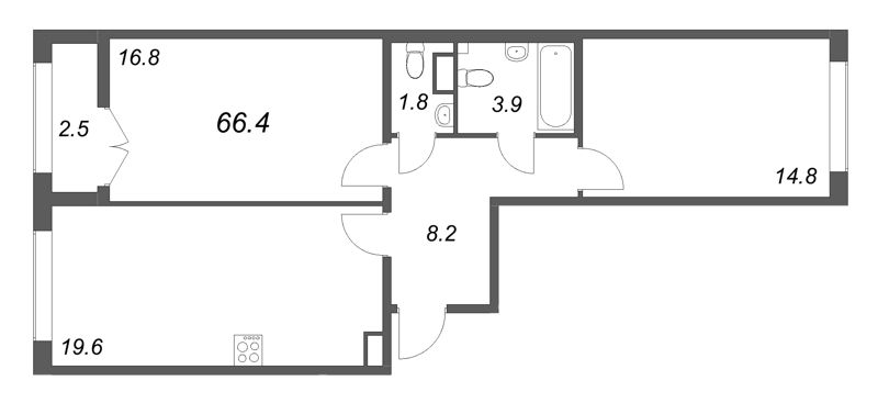 3 ккв (Евро) 66,4 м²