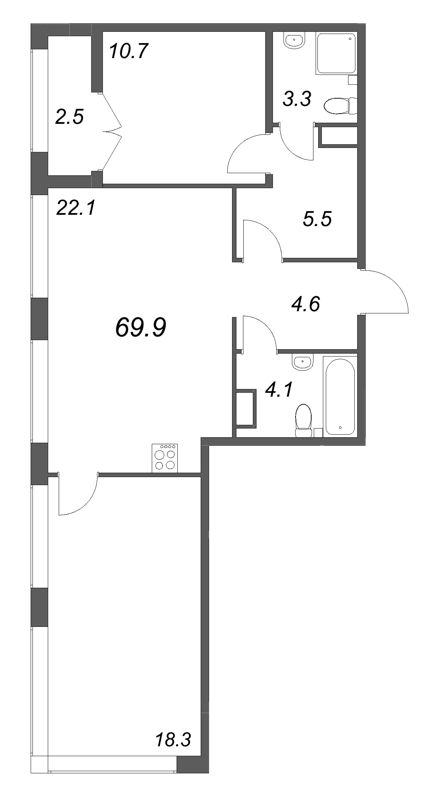 3 ккв (Евро) 69,9 м²