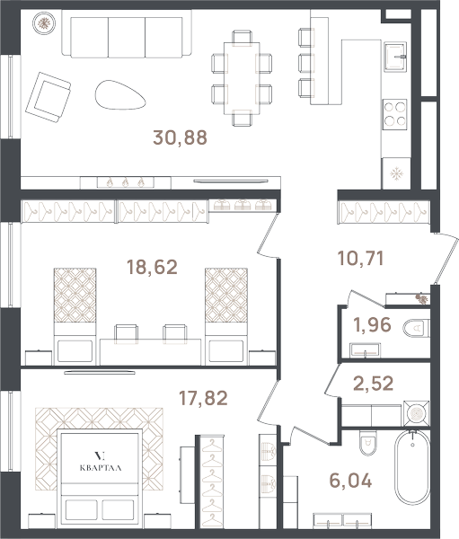 3 ккв (Евро) 88,6 м²