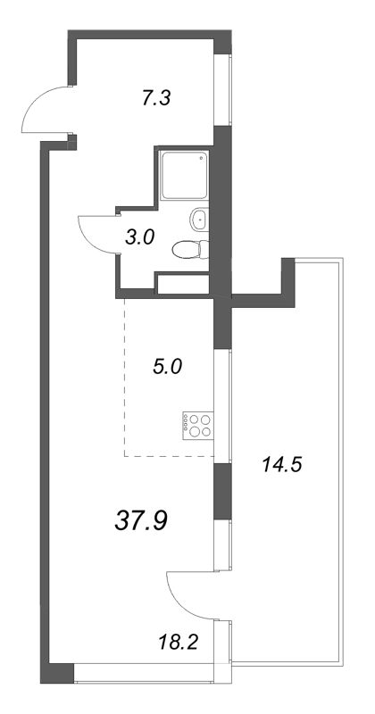 Студия 37,9 м²