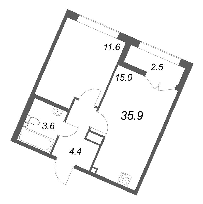 2 ккв (Евро) 35,9 м²
