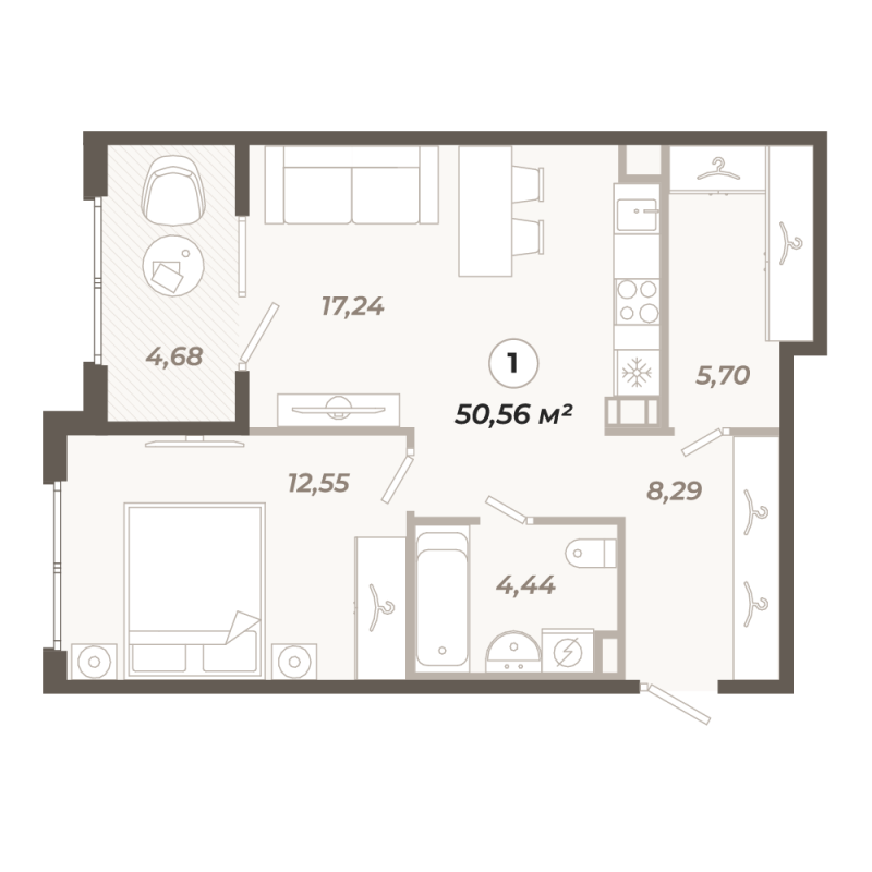 2 ккв (Евро) 50,6 м²