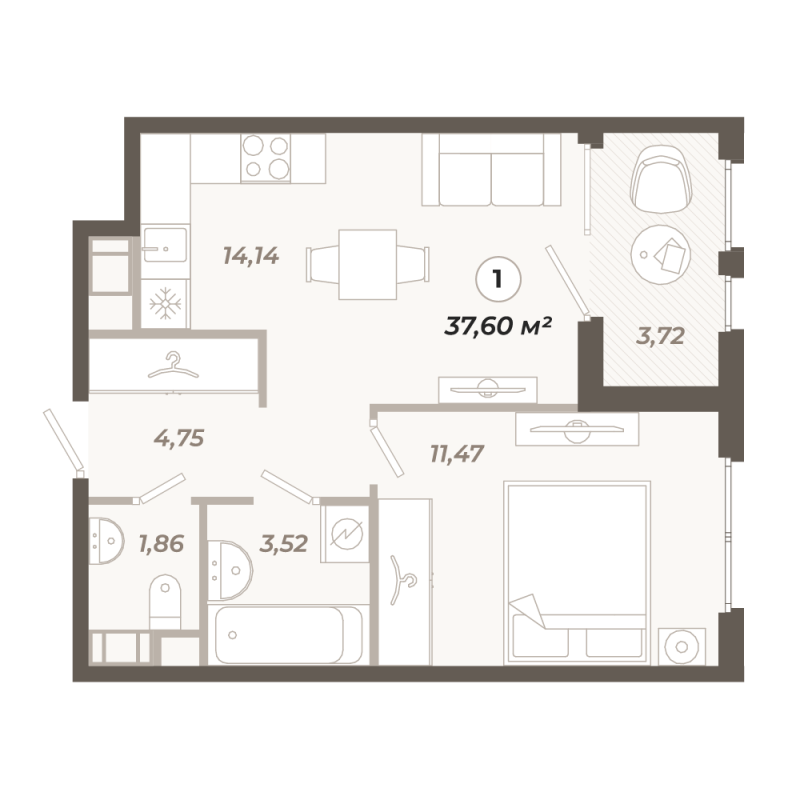 1 ккв 37,6 м²