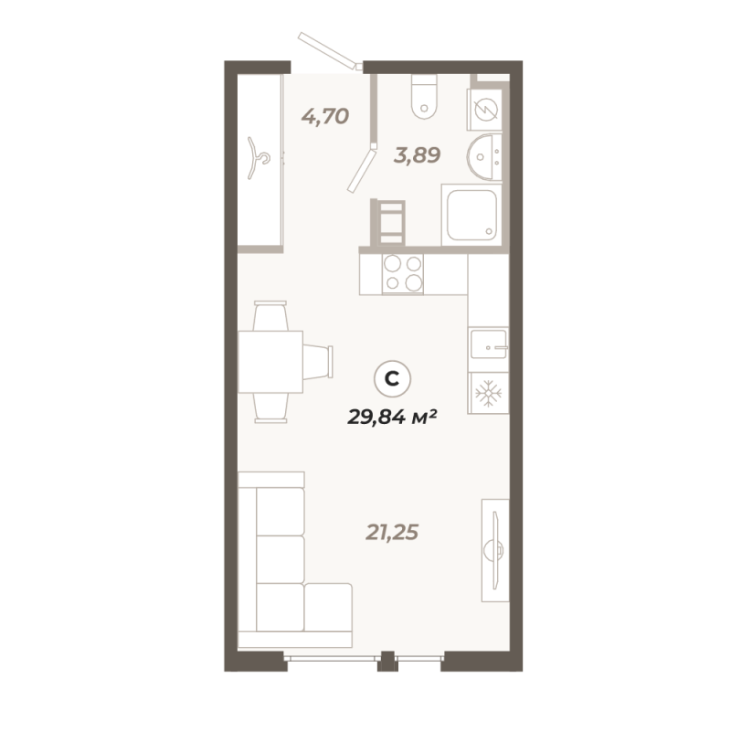 Студия 29,8 м²
