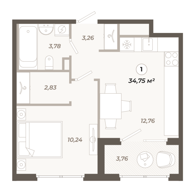 1 ккв 34,8 м²