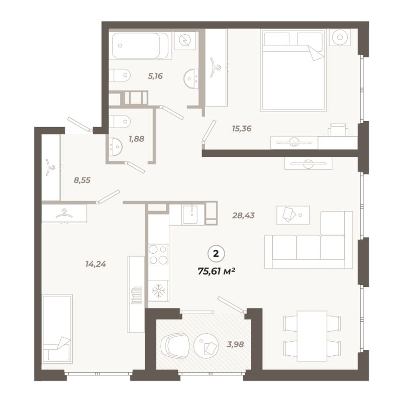 3 ккв (Евро) 75,6 м²