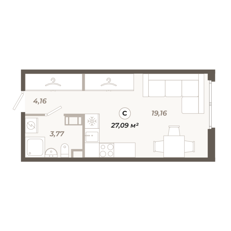 Студия 27,1 м²