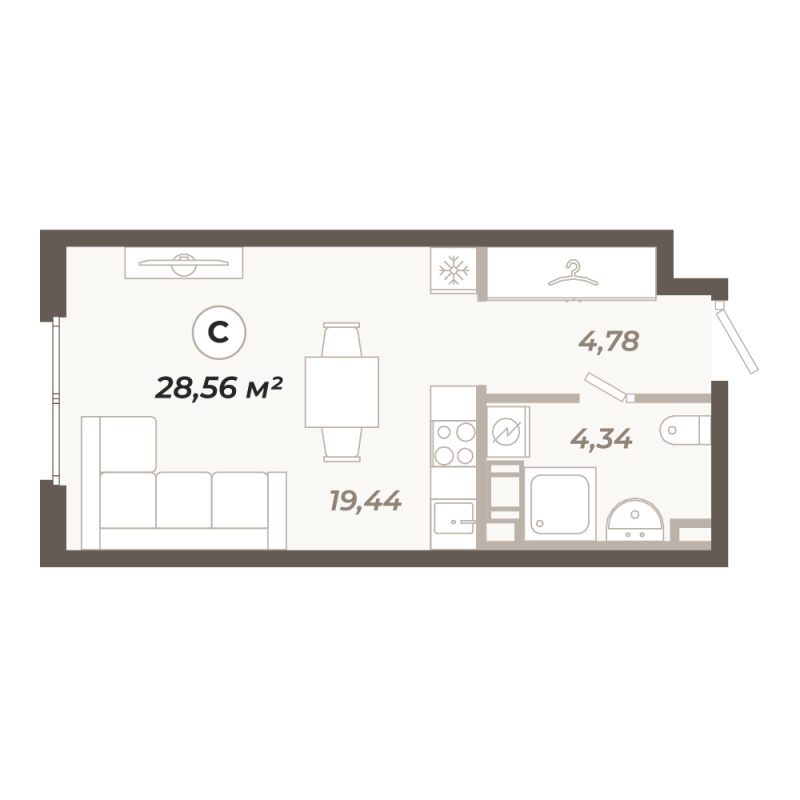 Студия 28,6 м²