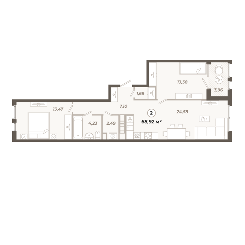 3 ккв (Евро) 68,9 м²