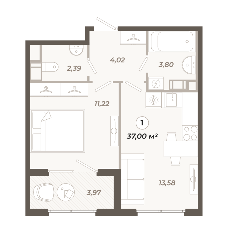 1 ккв 37 м²