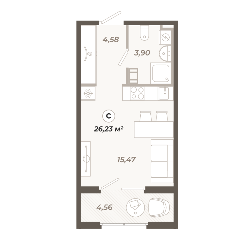 Студия 26,2 м²